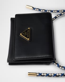 Leather Card Holder with Braided Shoulder Strap