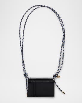 Leather Card Holder with Braided Shoulder Strap