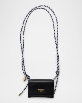 Leather Card Holder with Braided Shoulder Strap