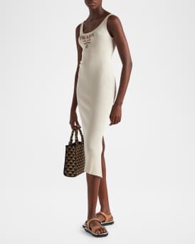 Logo Silk Rib Midi Dress