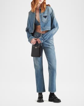 Cropped Zip-Front Denim Jacket