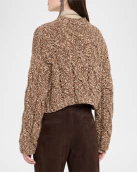 Marled Wool Mohair Sequined Cable-Knit Crop Sweater