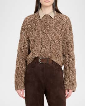 Marled Wool Mohair Sequined Cable-Knit Crop Sweater