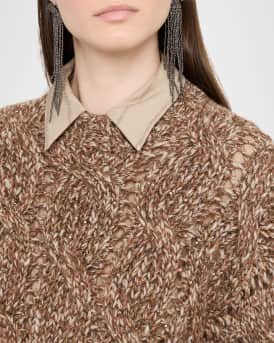 Marled Wool Mohair Sequined Cable-Knit Crop Sweater