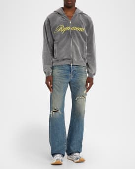Men's Cotton Script Logo Full-Zip Hoodie