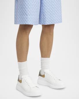 Men's Oversized Leather and Snake-Effect Low-Top Sneakers