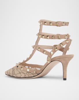 65mm Rockstud Lace Ankle-Strap Pumps