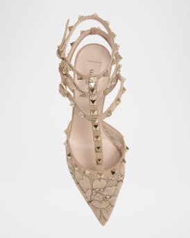 65mm Rockstud Lace Ankle-Strap Pumps