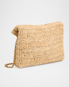 Envelope Flap YSL Pouch Bag in Raffia