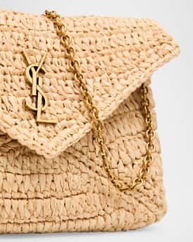 Envelope Flap YSL Pouch Bag in Raffia