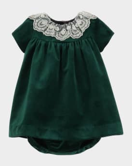 Girl's Velvet Float Dress with Bloomers, Size 6M-24M