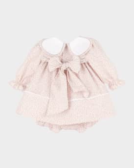 Girl's Floral Cotton Petal Float Dress & Bloomers, Size 12M-3
