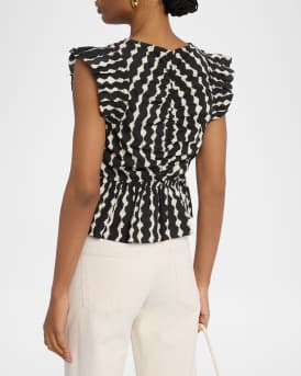 Cali Flutter-Sleeve Peplum Blouse