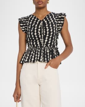 Cali Flutter-Sleeve Peplum Blouse