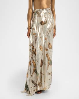 Patricia Equestrian-Print Lamé Maxi Skirt
