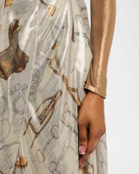 Patricia Equestrian-Print Lamé Maxi Skirt