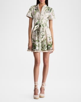 Lucy Ivy Romance Roll-Sleeve Mini Shirtdress