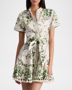Lucy Ivy Romance Roll-Sleeve Mini Shirtdress