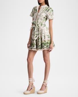 Lucy Ivy Romance Roll-Sleeve Mini Shirtdress