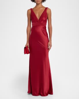 Beloved Deep V-Neck Stretch Satin Gown