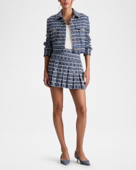 Emilie Frayed Textured Denim Tweed Mini Skirt