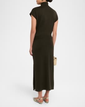 Natalie Wool Short-Sleeve Turtleneck Midi Dress