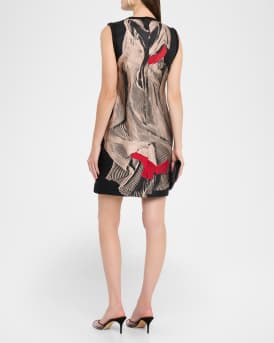 Dancing Pleat Jacquard Sleeveless Mini Dress