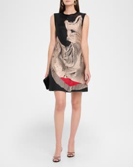 Dancing Pleat Jacquard Sleeveless Mini Dress