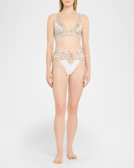 Ottoman Dynasty High Waist Bikini Bottoms with Pleated Waist Trim