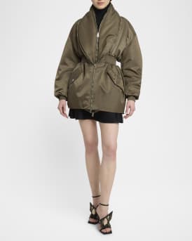 Dual-Zipper Shawl Collar Bomber Jacket