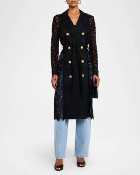 Amata Belted Lace Trench Coat