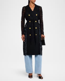 Amata Belted Lace Trench Coat