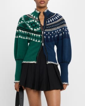 Linea Zip-Front Fair Isle Cardigan