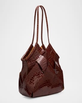 Charlotte Woven Croc-Embossed Leather Shoulder Bag