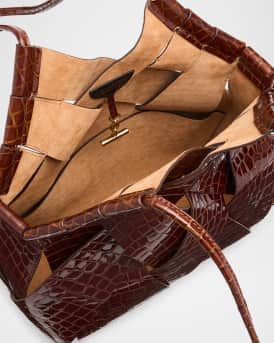 Charlotte Woven Croc-Embossed Leather Shoulder Bag