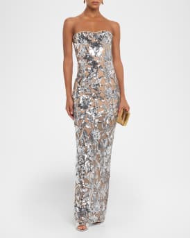 Dahlia Strapless Floral Sequin Column Gown