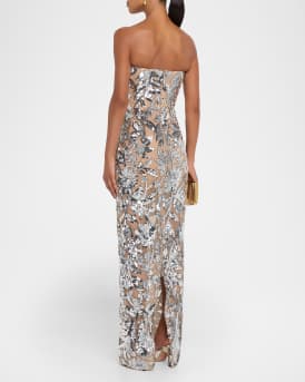 Dahlia Strapless Floral Sequin Column Gown