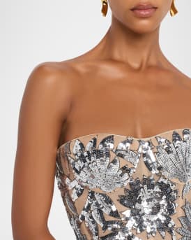 Dahlia Strapless Floral Sequin Column Gown