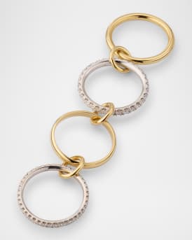 Halley Four Link Pave Ring in Yellow Gold and White Gold