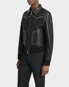 Men's Leather Crystal-Studded Western Blouson