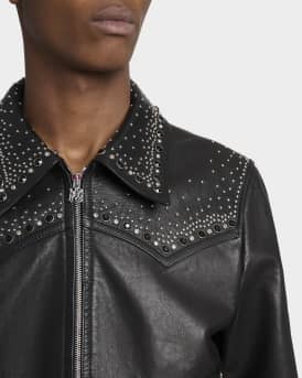 Men's Leather Crystal-Studded Western Blouson