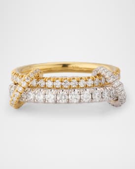 Cadence Pave Diamond Two Link Ring in Yellow Gold and White Gold