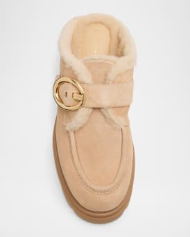 Benni Shearling-Lined Suede Mules