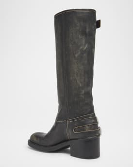 Dakota Burnished Leather Knee-High Moto Boots