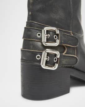 Dakota Burnished Leather Knee-High Moto Boots