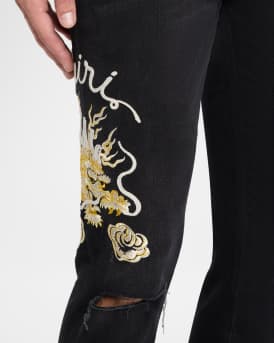 Men's Dragon Repair Slim-Fit Distressed Denim Jeans
