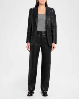 Straight-Leg Lambskin Leather Pants