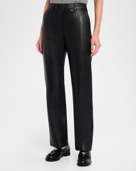 Straight-Leg Lambskin Leather Pants