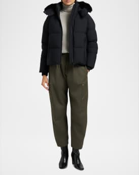 Misti Nyluxe Puffer Jacket with Detachable Hood & Shearling Trim