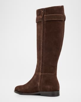 Turnlock Suede Knee-High Riding Boots